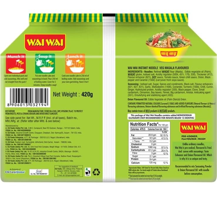 Wai Wai Ready To Eat Veg Masala Noodles, 420 Grams