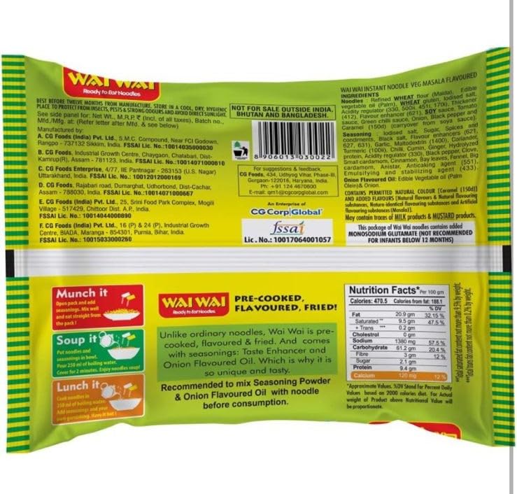 Wai Wai Ready To Eat Veg Masala Noodles, 420 Grams